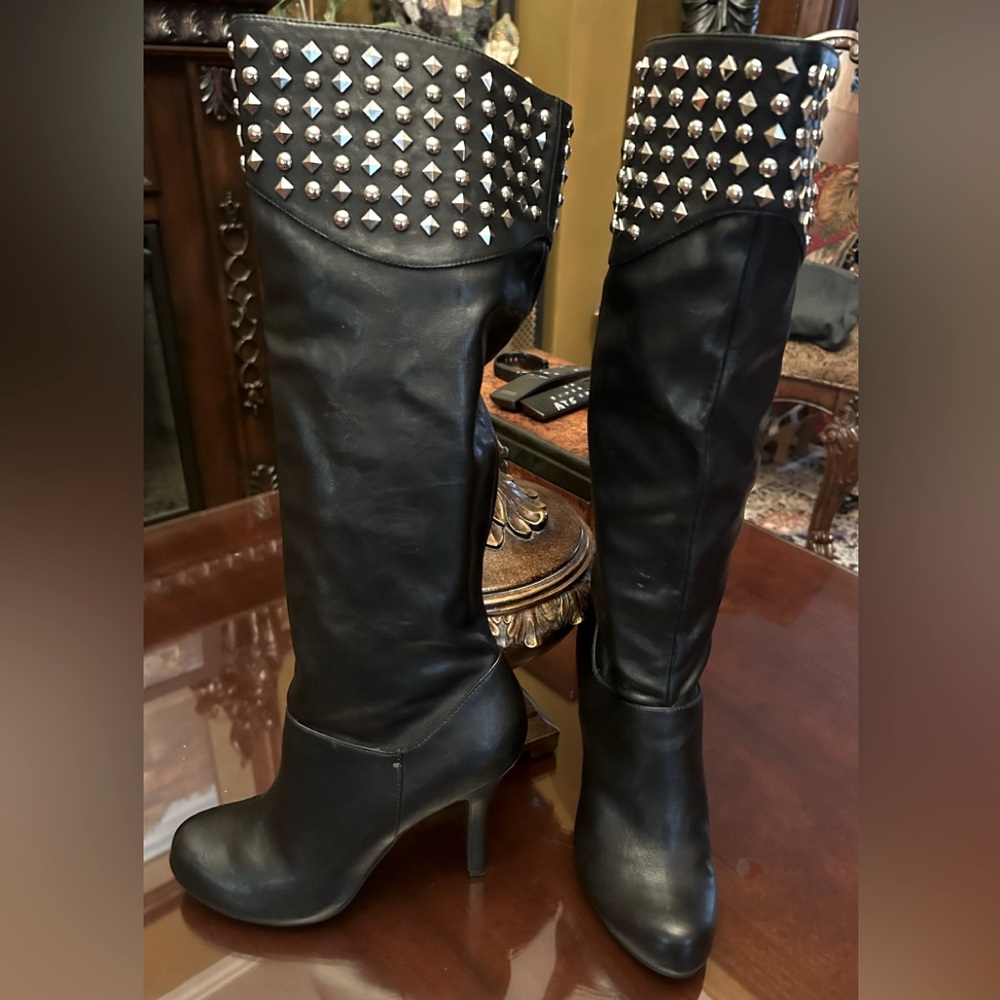 BCBG Studded Knee-High Stiletto Boots